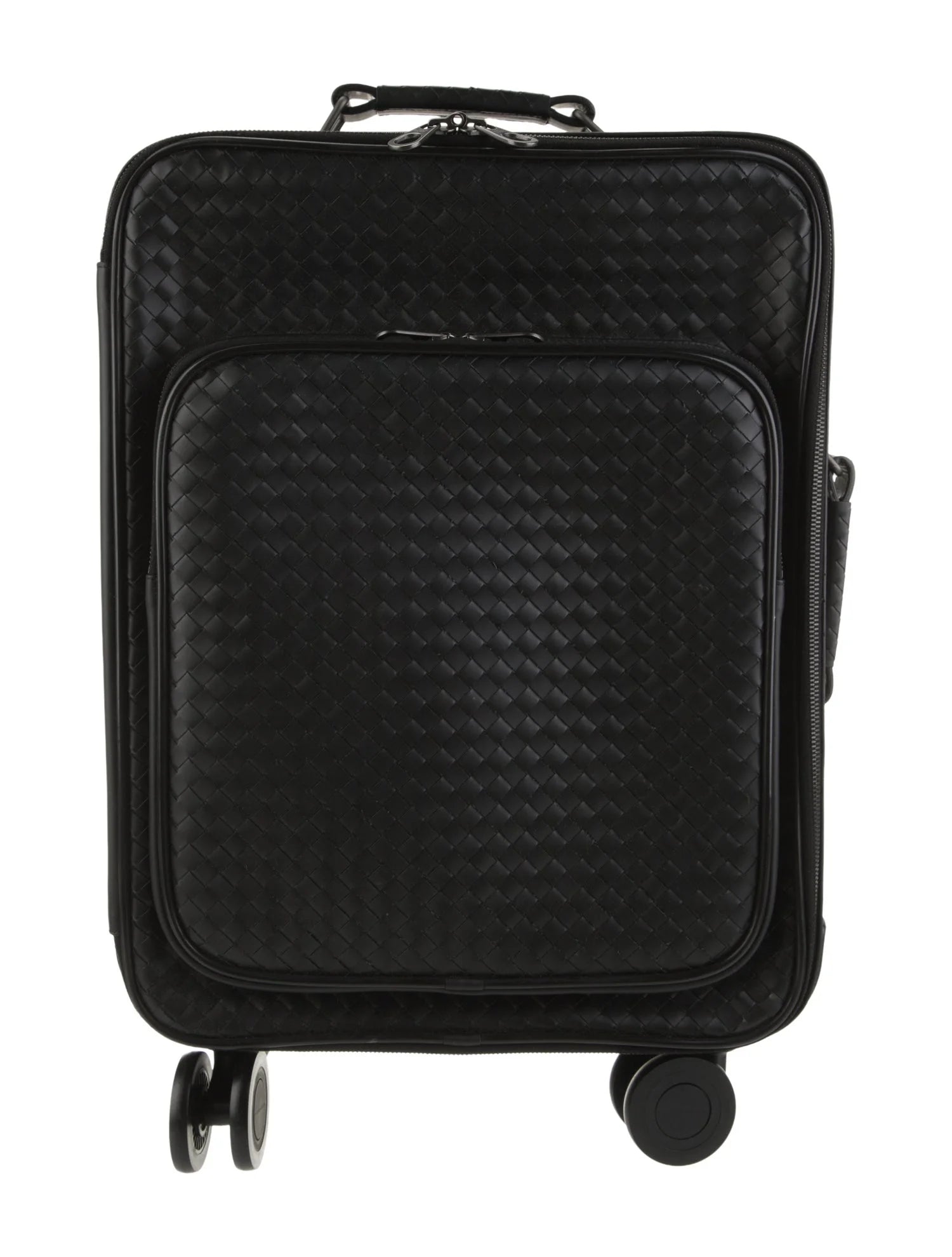 Bottega Veneta Black Leather Intrecciato Rolling Carry On Luggage
