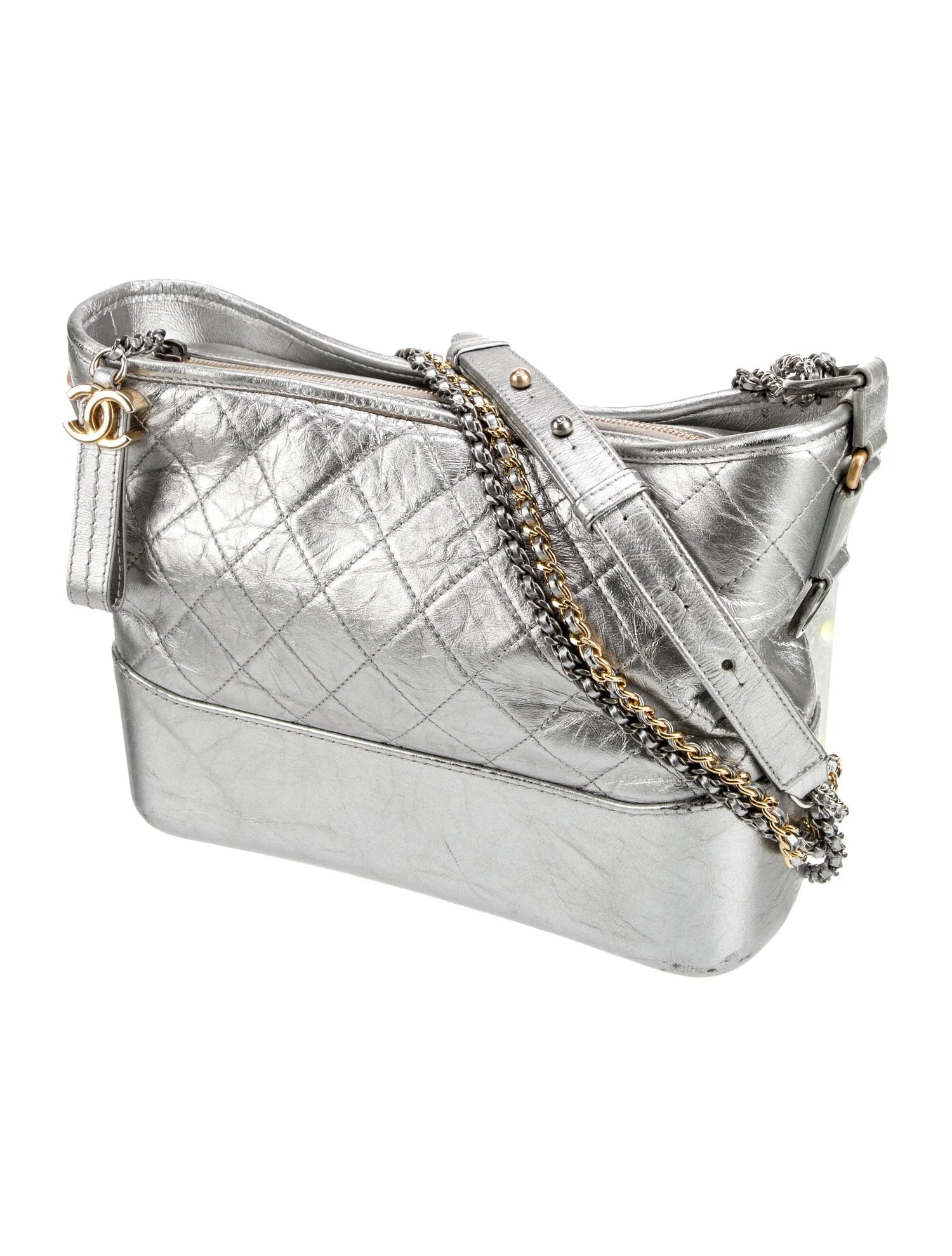 Chanel Silver Leather Medium Gabrielle Hobo Bag