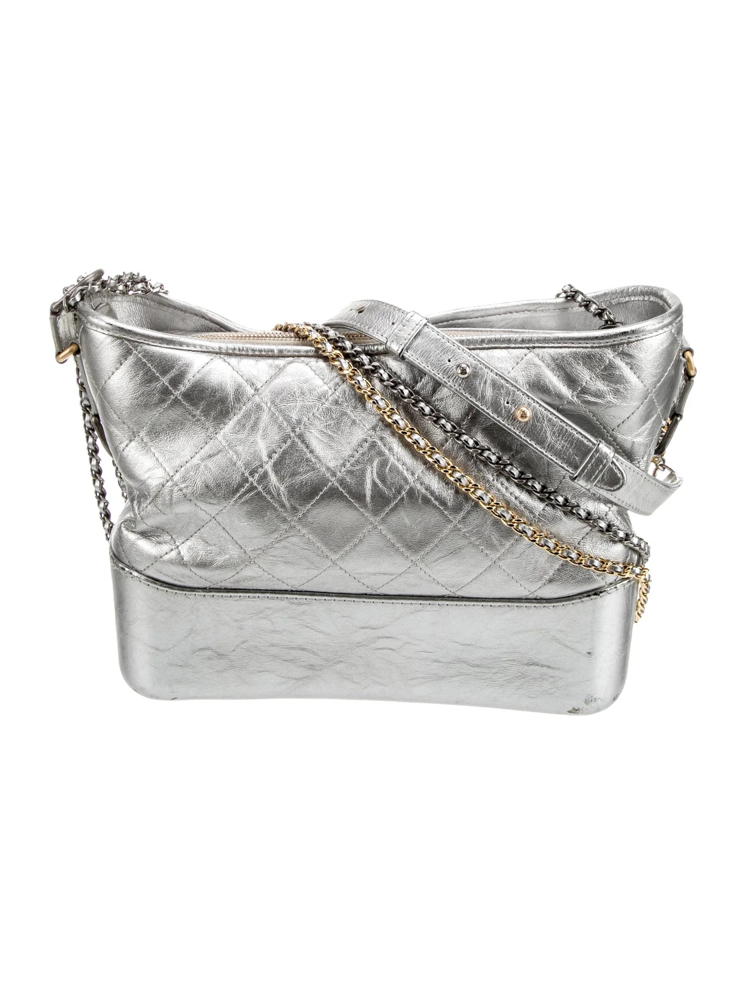 Chanel Silver Leather Medium Gabrielle Hobo Bag