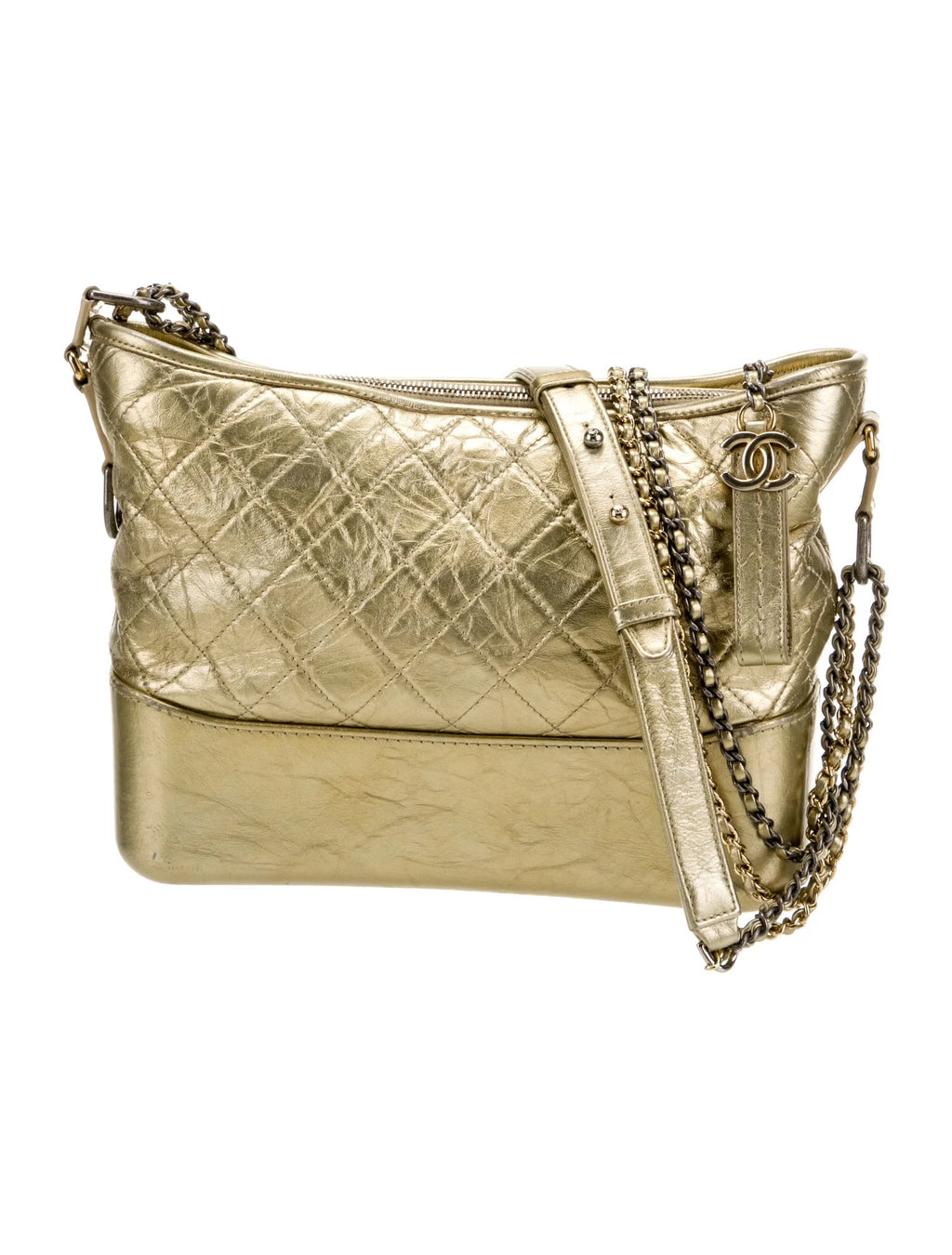 Chanel Gabrielle Medium Gold Quilted Leather Hobo Bag