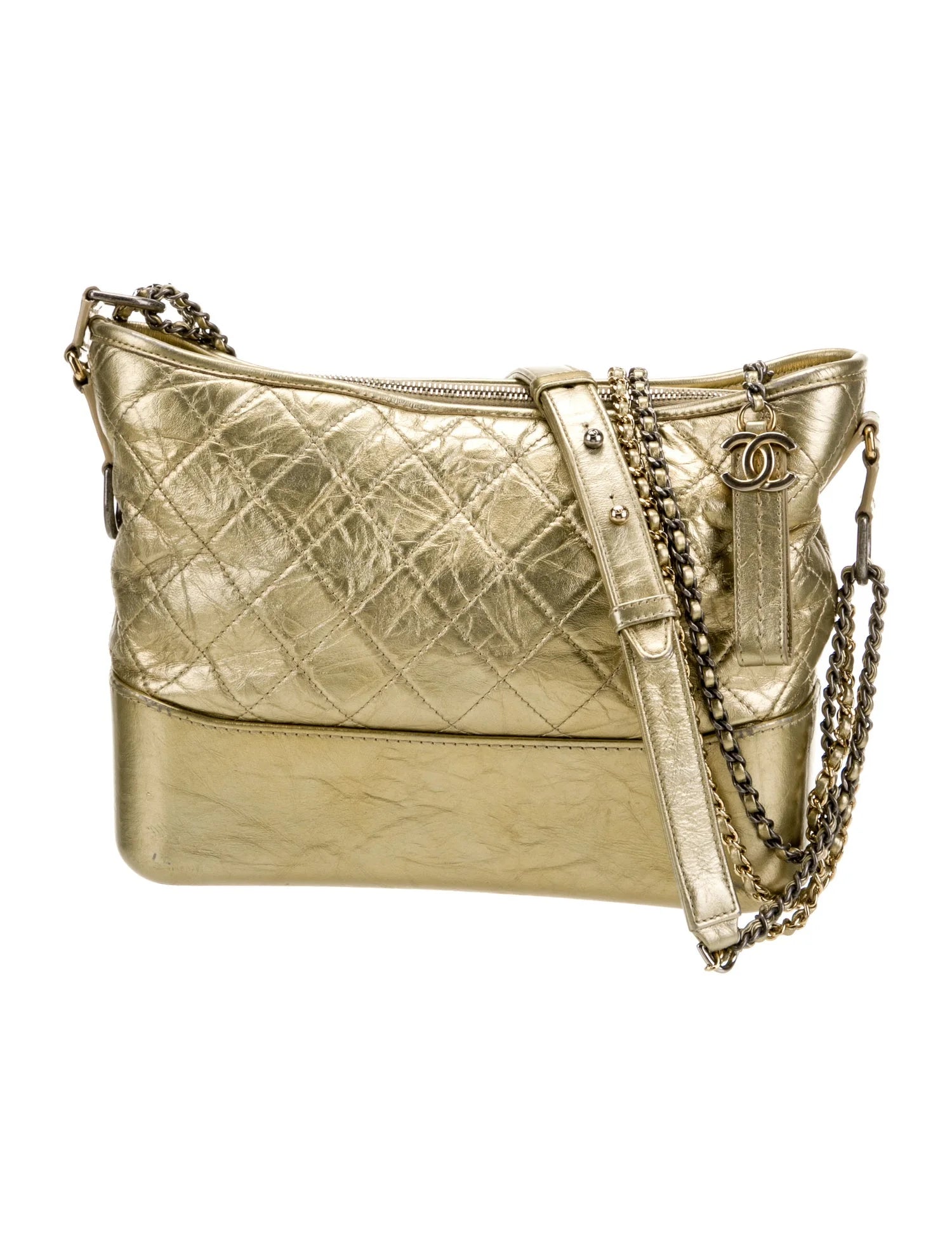 Chanel Gabrielle Medium Gold Quilted Leather Hobo Bag