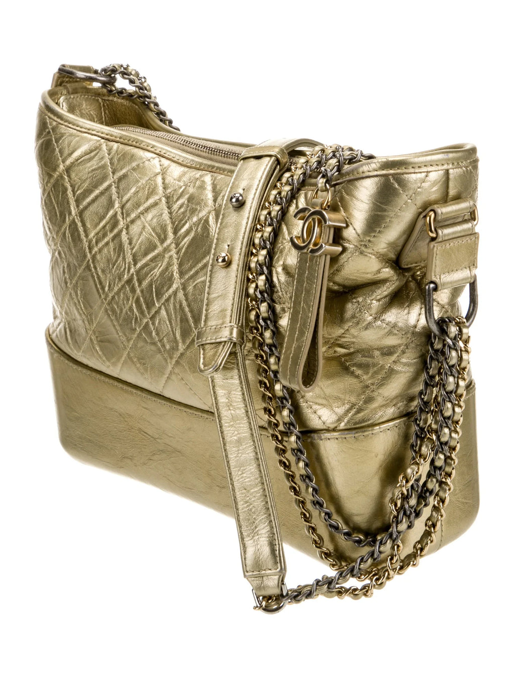 Chanel Gabrielle Medium Gold Quilted Leather Hobo Bag