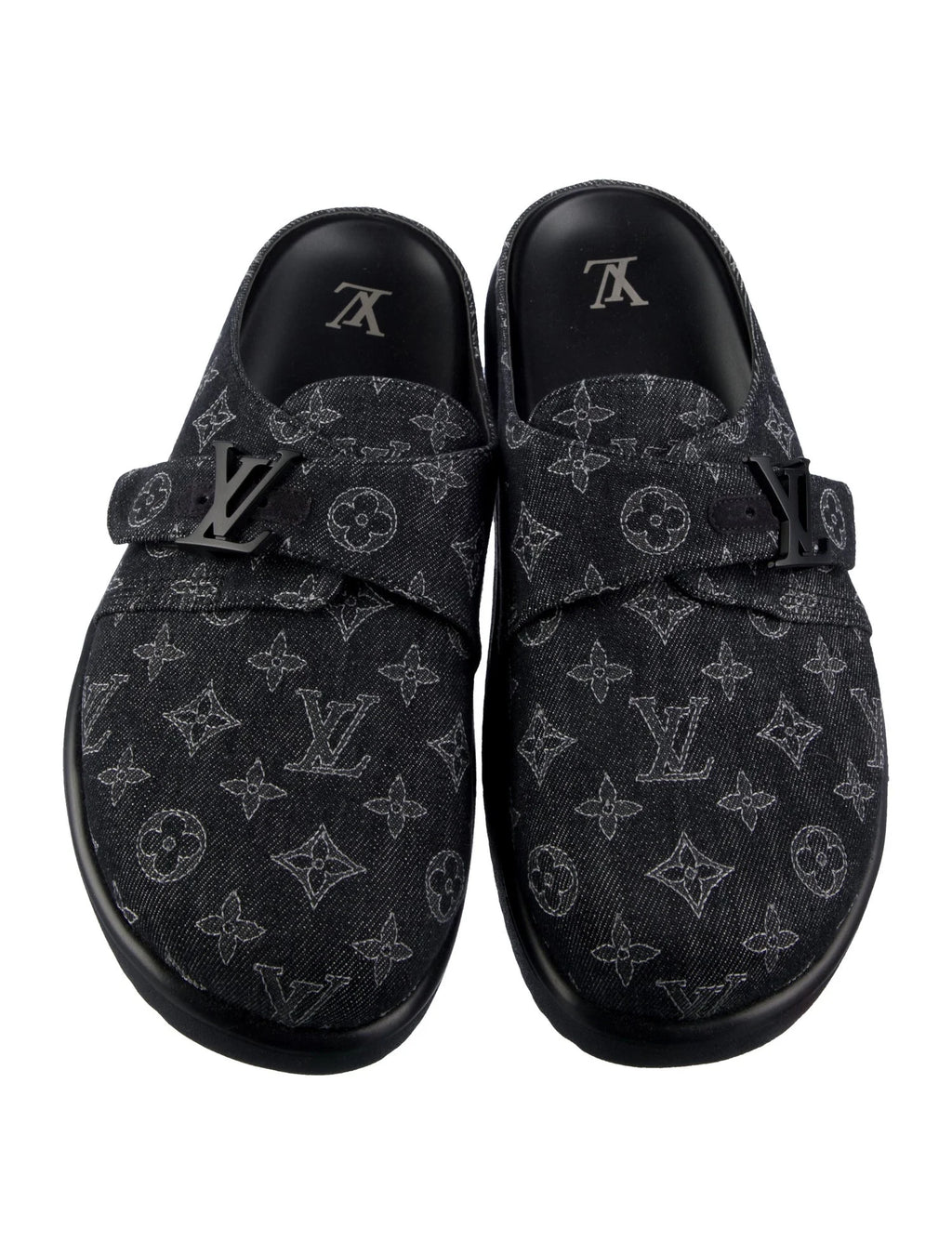 Louis Canvas Denim Monogram Cozy Slides