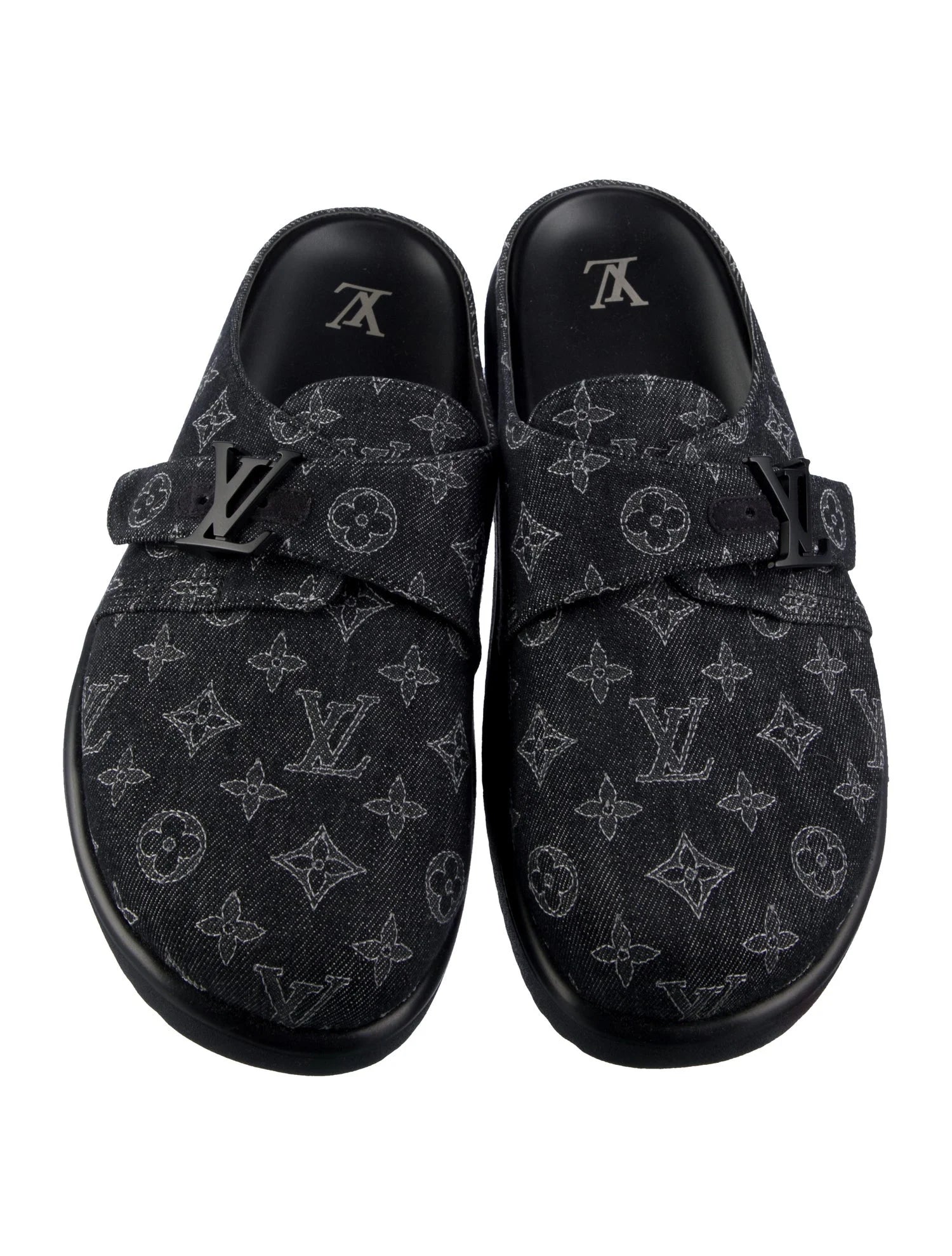 Louis Canvas Denim Monogram Cozy Slides