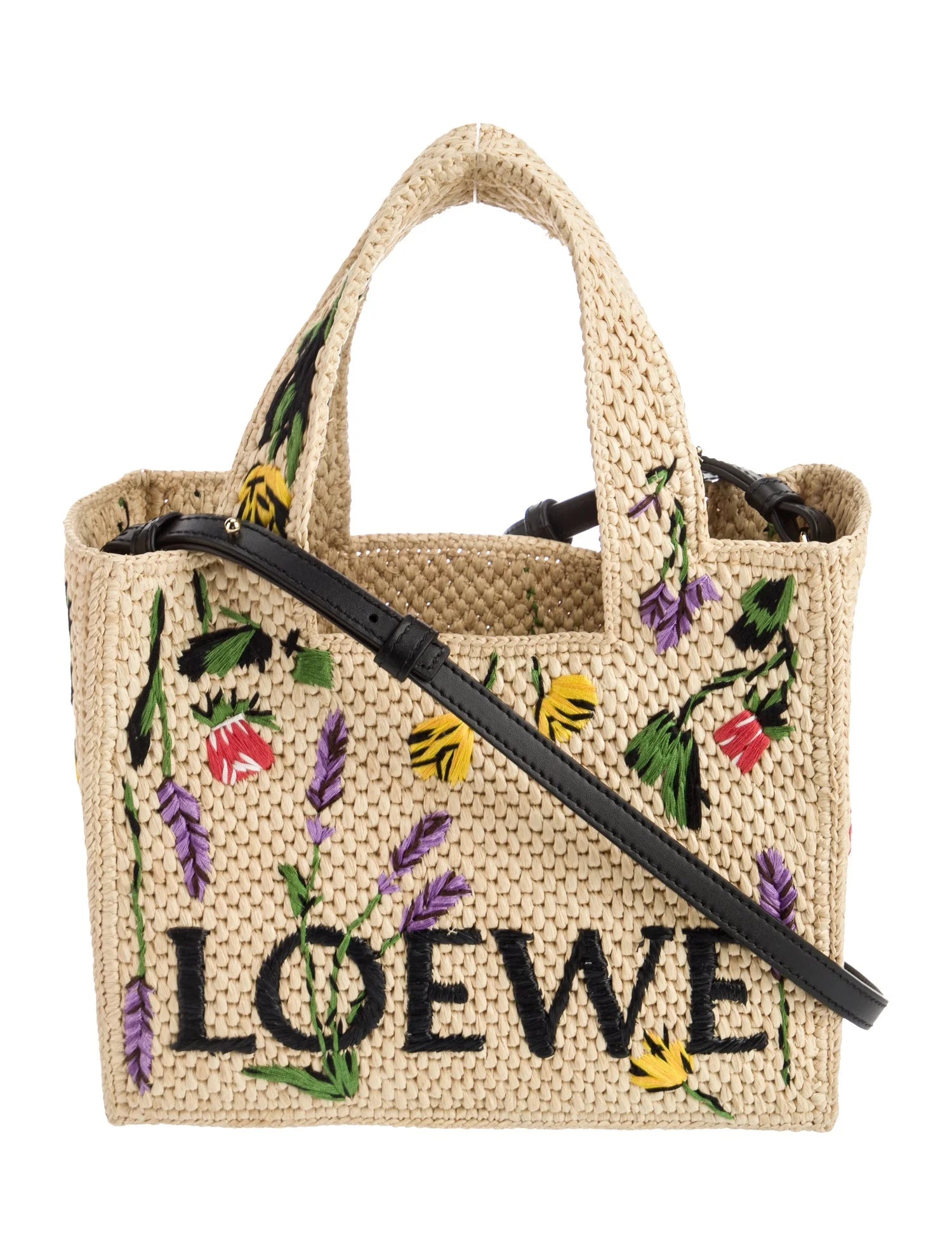Loewe Embroidered Raffia Tote