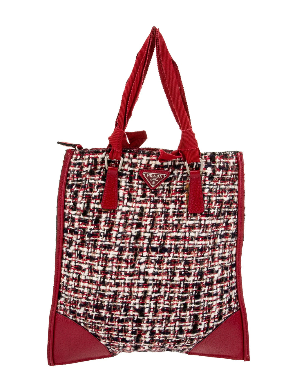 Prada Enameled Tweed Top Handle Bag