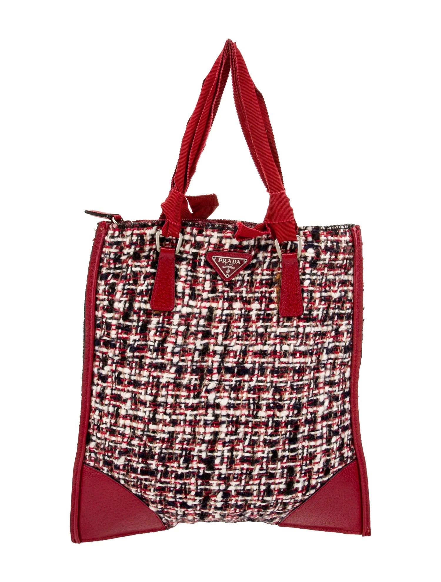 Prada Enameled Tweed Top Handle Bag