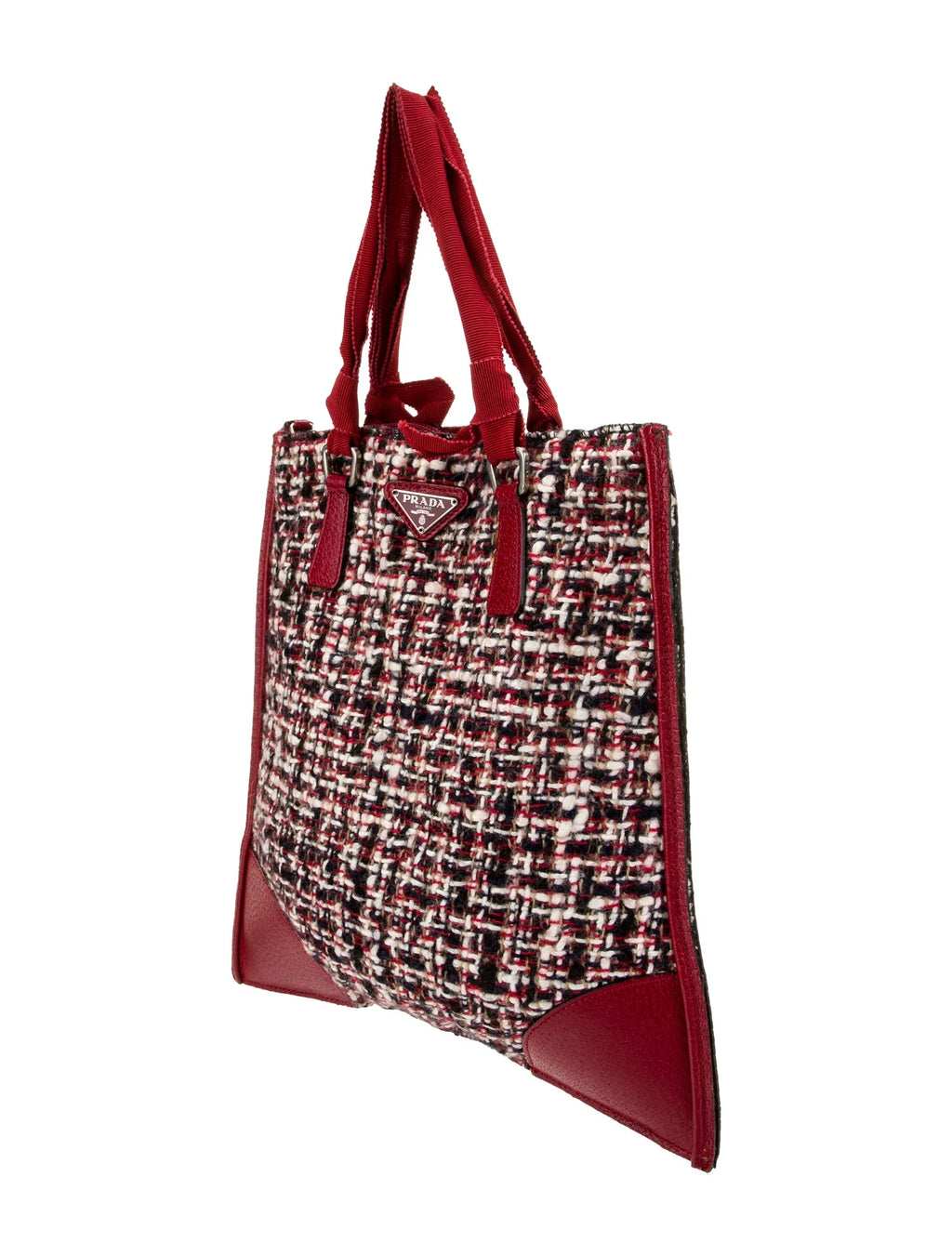 Prada Enameled Tweed Top Handle Bag