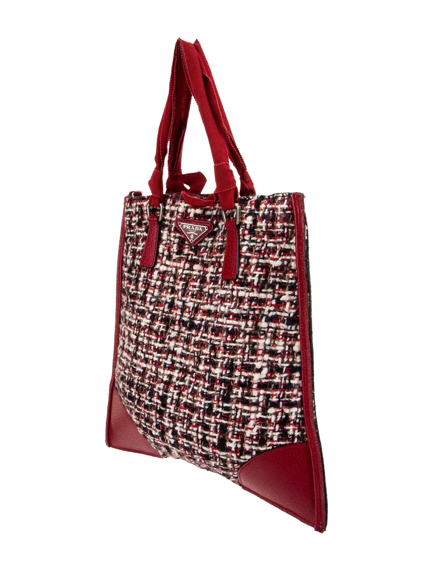 Prada Enameled Tweed Top Handle Bag