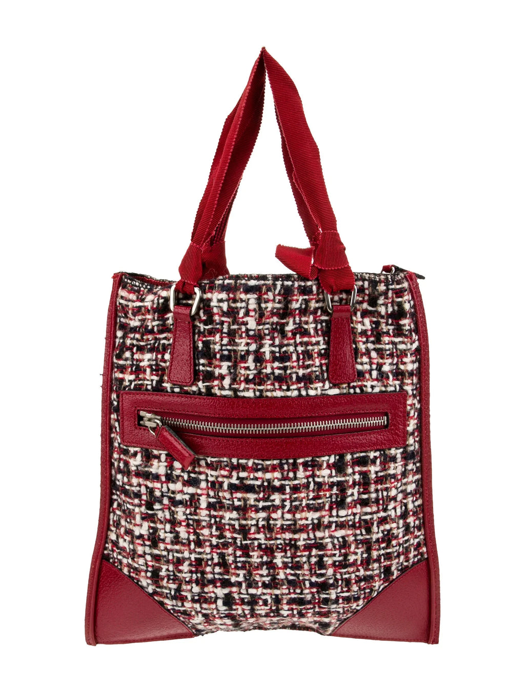 Prada Enameled Tweed Top Handle Bag