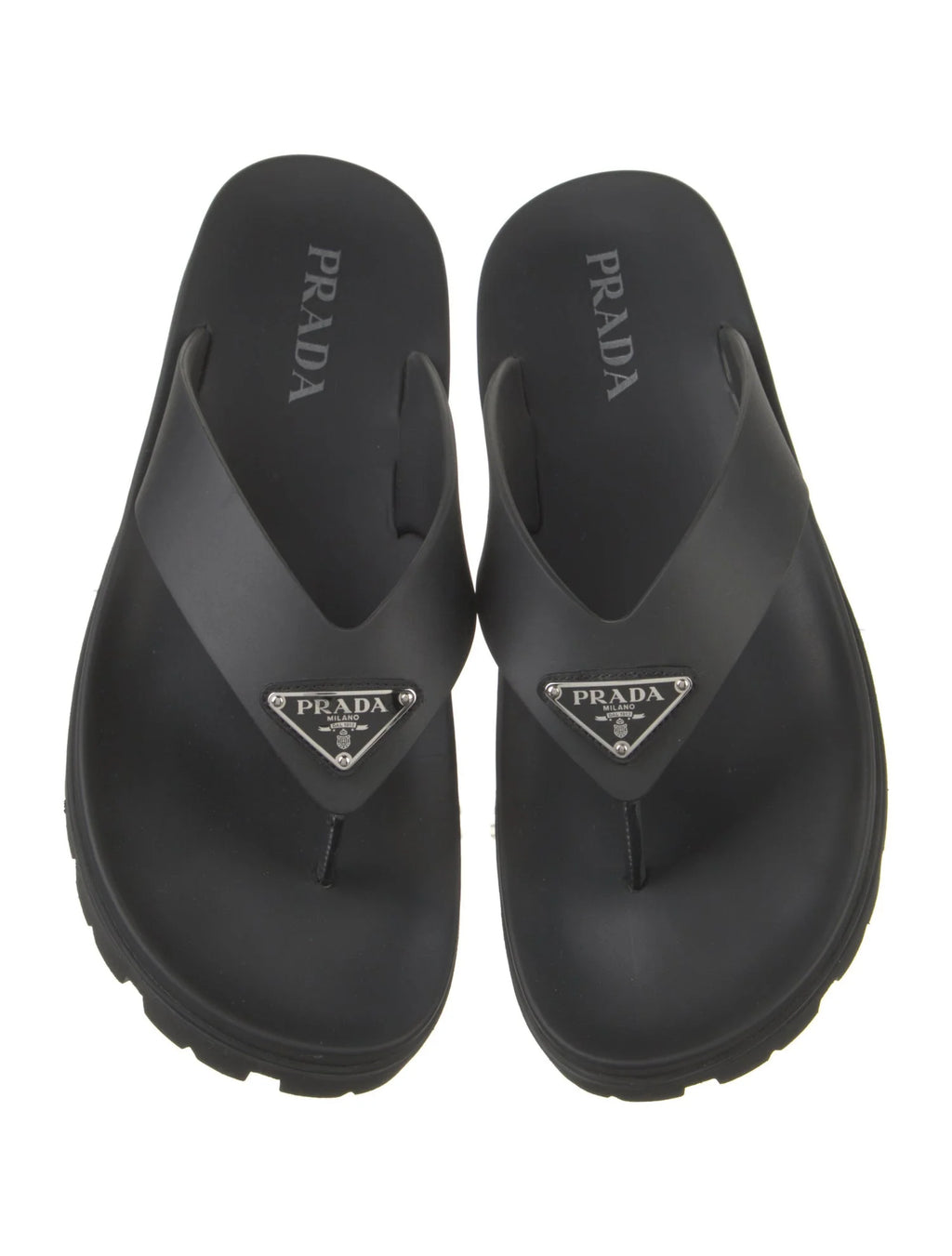 Prada Black Logo Flip Flops
