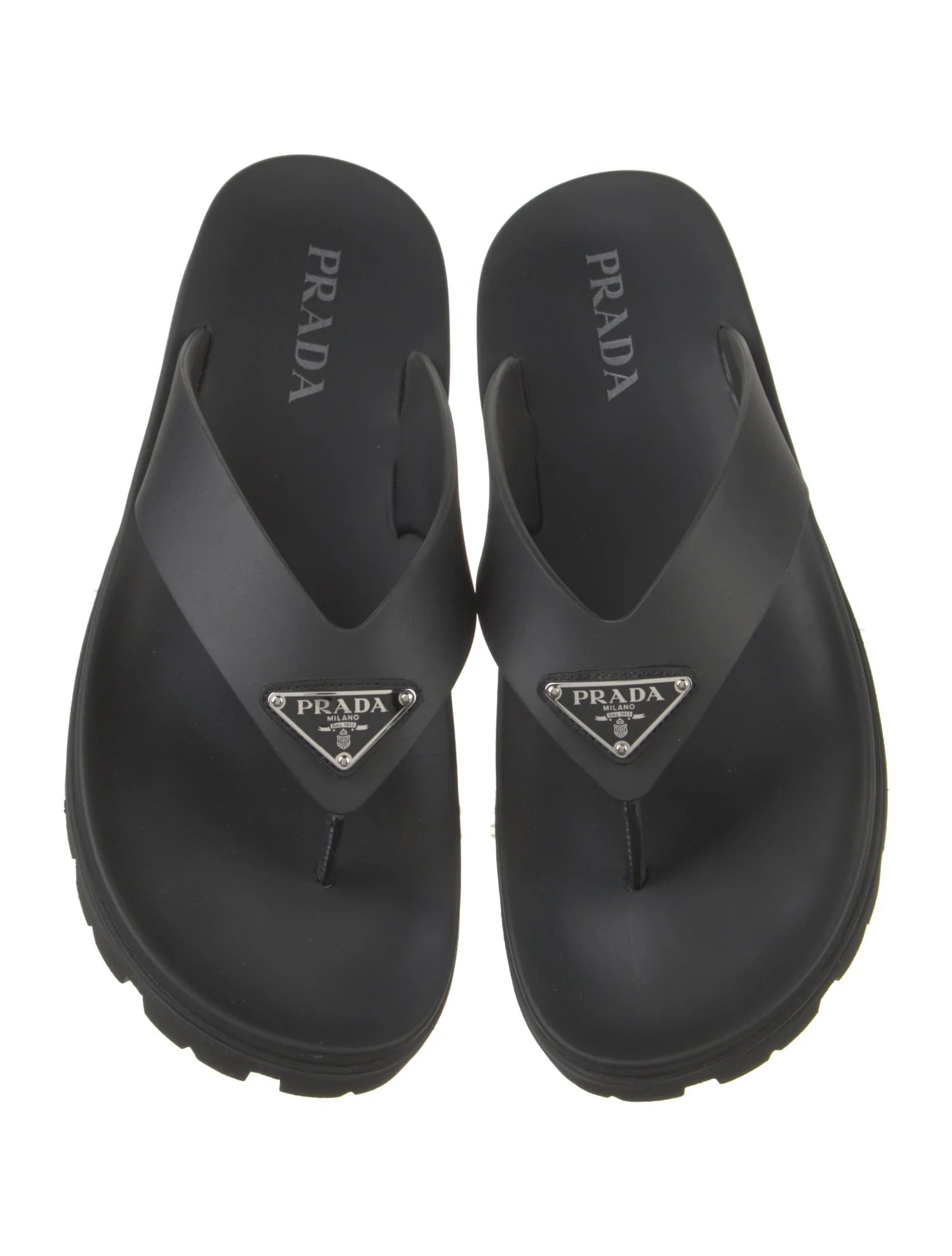 Prada Black Logo Flip Flops