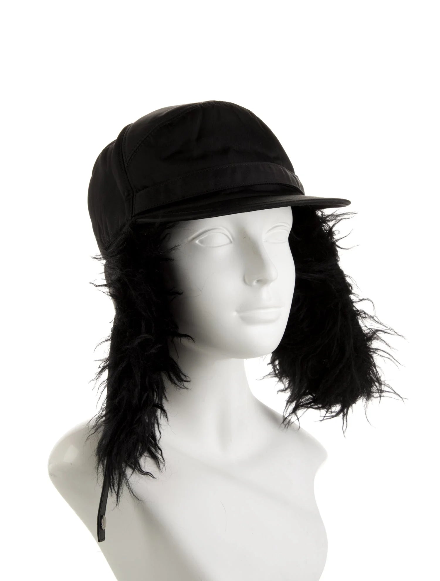 Prada Nylon Faux Fur Trapper Hat