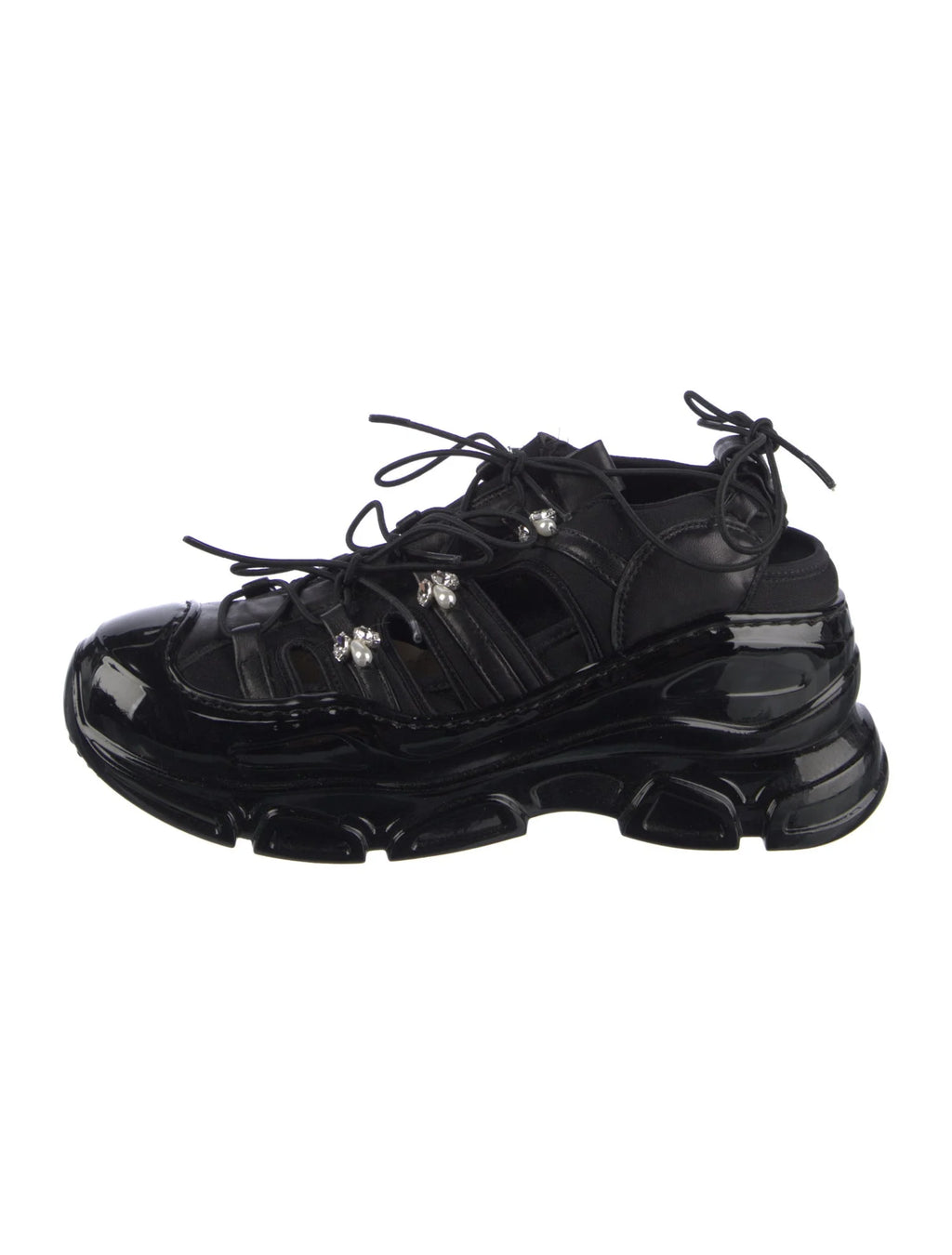 Simone Rocha Lace Up Grosgrain Satin/Pearl Sneakers