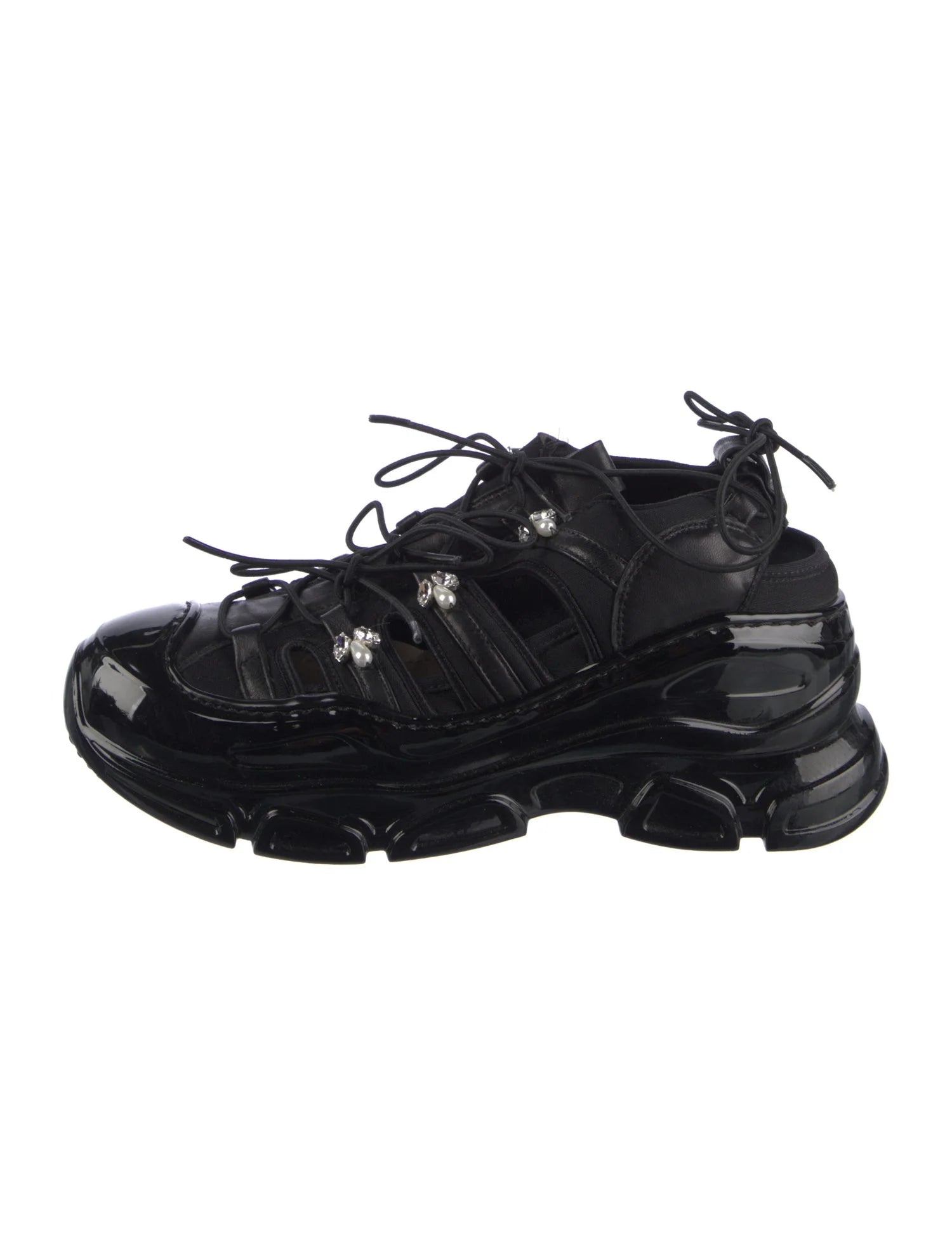 Simone Rocha Lace Up Grosgrain Satin/Pearl Sneakers