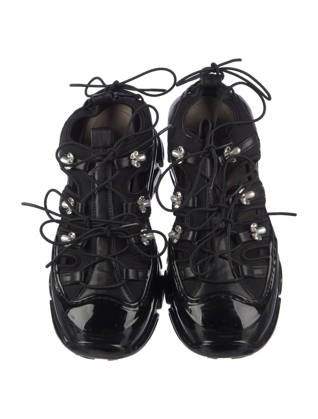 Simone Rocha Lace Up Grosgrain Satin/Pearl Sneakers