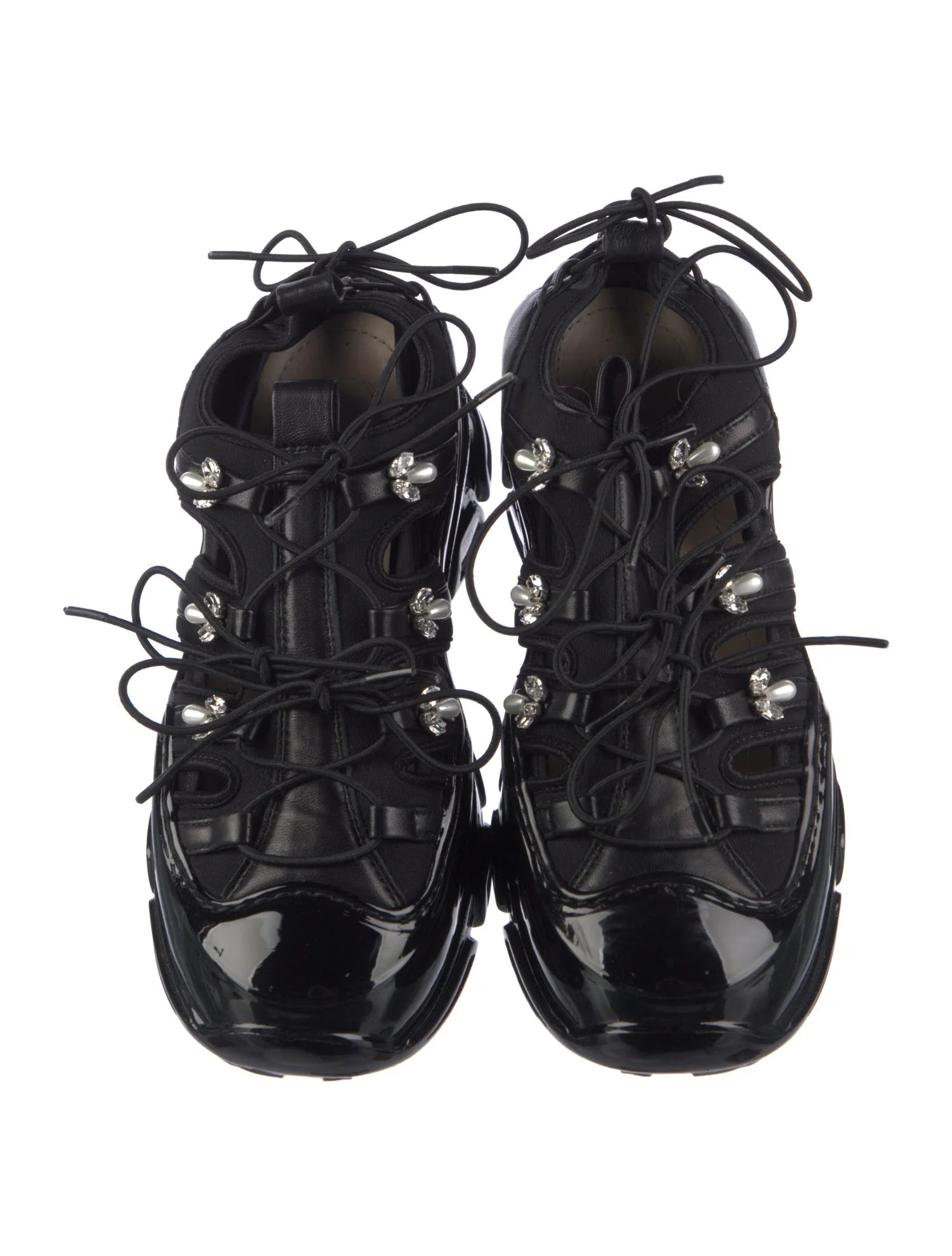Simone Rocha Lace Up Grosgrain Satin/Pearl Sneakers